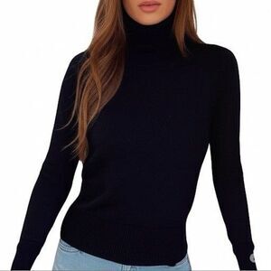 Cynthia Rowley Cashmere Turtleneck Sweater Medium Black Capsule Boho round Hem